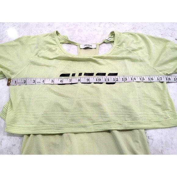 Guess Womens Lime Green Cropped Sheer Layered Cut Out Back Athletic Top Size S - Picture 7 of 9